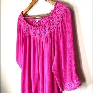 Fuscia Boho Peasant Top with Short Bell Sleeve